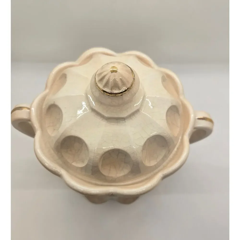 Vintage Westmoreland Milk Glass Hand Painted Cherry Thumbprint Panel Cookie Jar